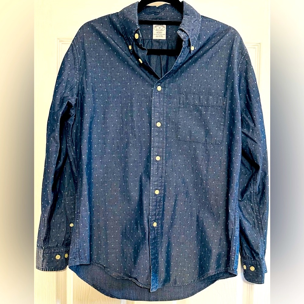 Brooks brothers regent dress shirt, M, denim look w/ white diamond design.